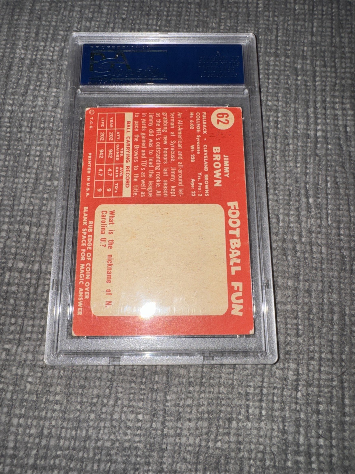 1958 Topps - Jim Brown #62 (RC) PSA 4 Awesome Card!! view 8