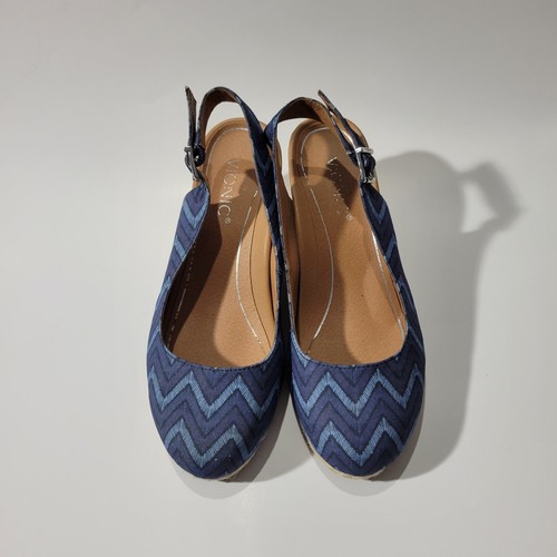 Vionic Coralina Espadrille Blue Chevron Print Slingback Wedge Sandals US 8.5 - Picture 2 of 10
