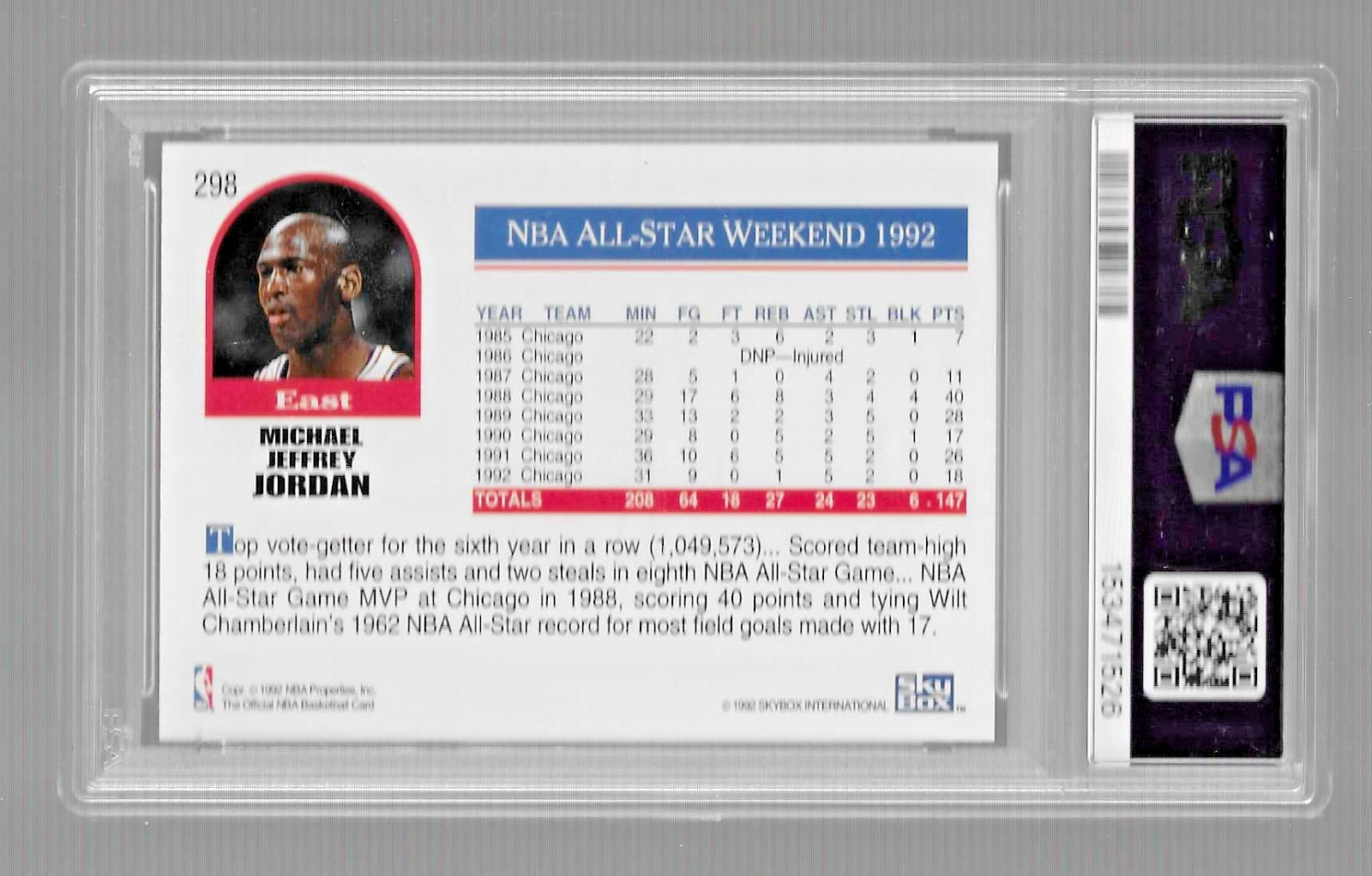 1992 HOOPS BASKETBALL CARD #298 HOF MICHAEL JORDAN PSA 9 NQ MINT CHICAGO BULLS view 4