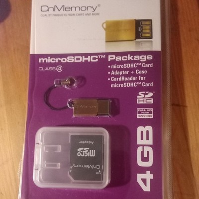 CN Memory Micro SDHC ,4GB -Adapter +Case+Cardreader +Neu /OVP/Full HD 1080 P
