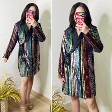 NWT RAGA Charlize Rainbow Multicolor Sequin Blazer Wrap Mini Dress Small