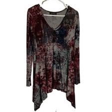 KAREN KANE V-Neck Floral Tunic Top, Women’s Size L, Burgundy Gray
