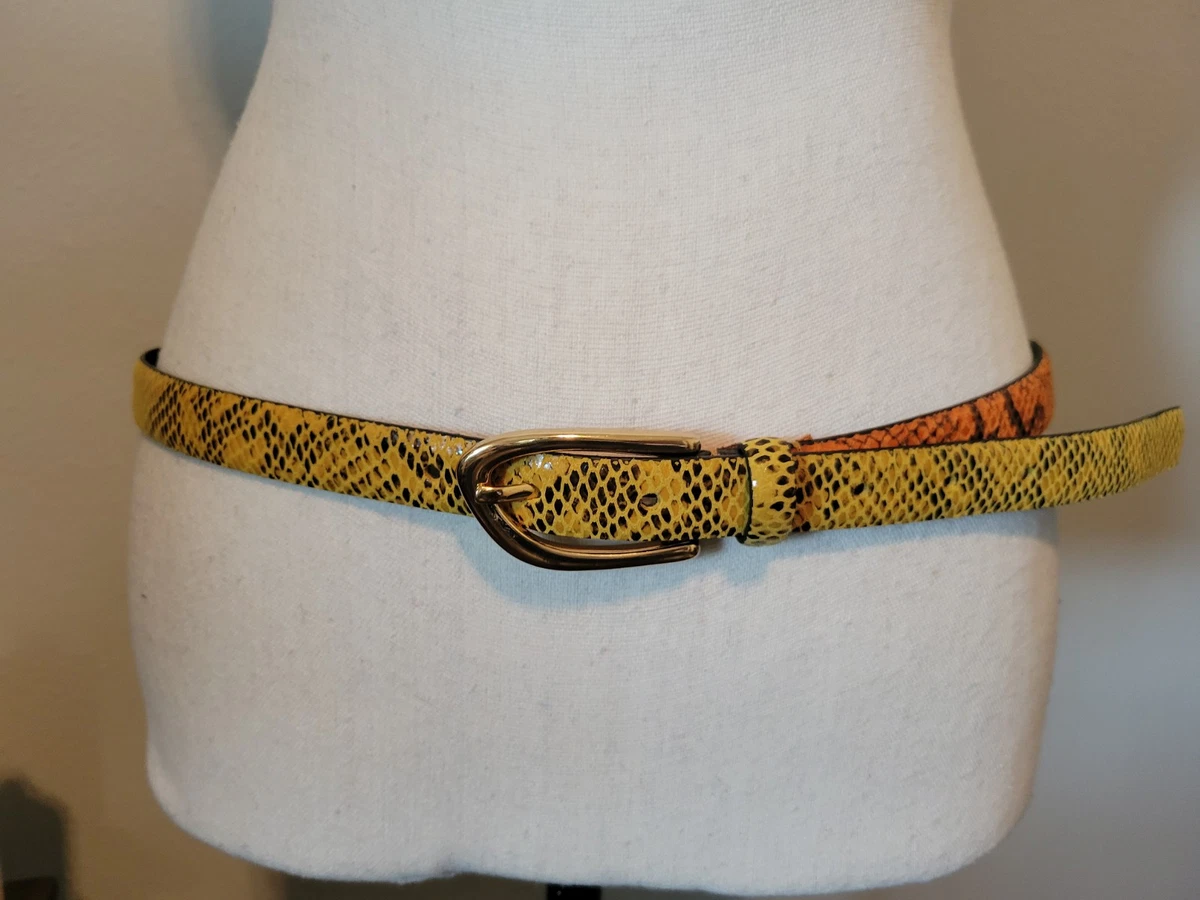 Vintage Tangerine Genuine Snakeskin Belt with Shiny Gold Buckle Ranch Python Gold Snake Belt - Claris Virot main image 3