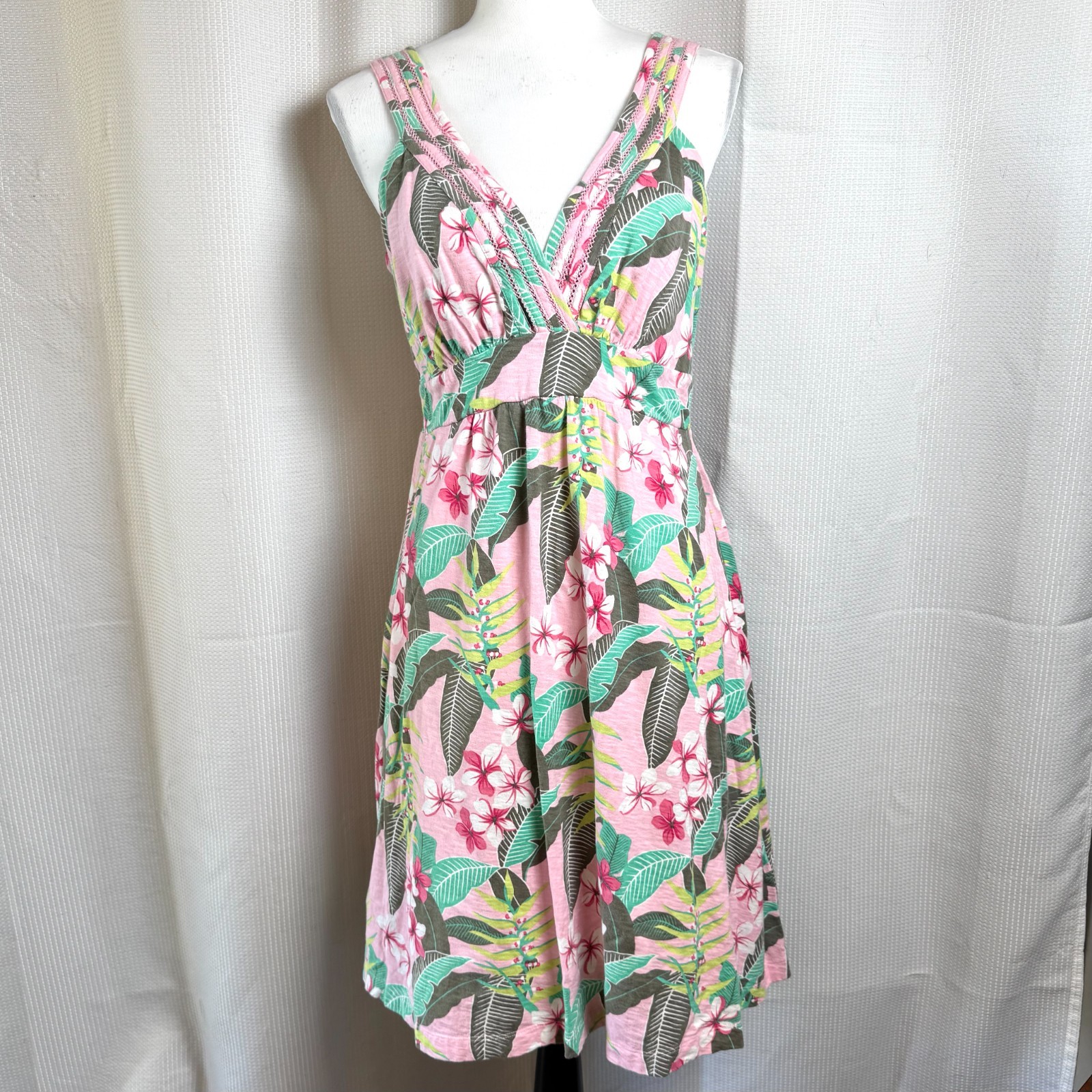 Tommy Bahama Livia Leaves Sundress XL Cotton Pink Tropical Sleeveless Resort EUC