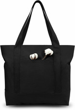 1-Pack Canvas Tote Bag with an External Pocket, Reusable Grocery Shopping Bag, T