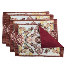 Tache Tuscany Rococo Elegant Ornate Burgundy Orange Ivory Paisley Dining Cott...