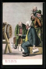 Several men eagerly awaiting a next beer, postcard