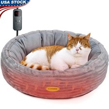 Heated Cat Bed Round Pet House Cozy Comfort W/ Adjustable Temperature Timer Home