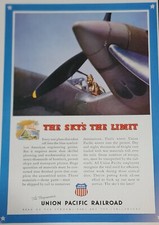 Union Pacific Railroad Magazine Ad Train Advertisement Vintage War Plane Art