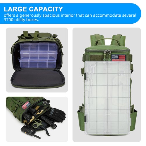 600D Fishing Backpack with Rod Holder Outdoor Tackle Bag with Flag Durable - Picture 7 of 12
