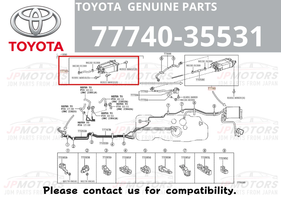 Conjunto de bote de carbón genuino Toyota FJ CRUISER 4RUNNER GX470 77740-35531 JDM Foto 2 de 4