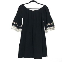 Umgee Womens Embroidered Off The Shoulder Shift Dress Size S Floral Fringe Boho