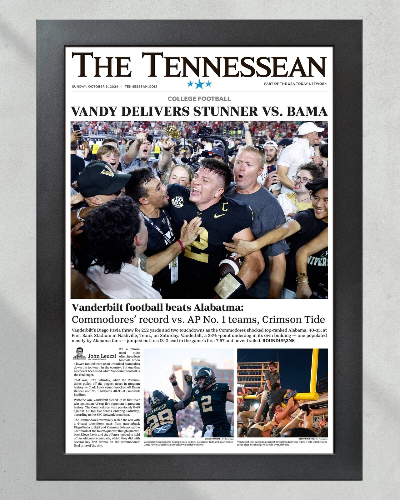 2024 Vanderbilt Commodores' Historic Triumph Over No. 1 Albm - UnFramed