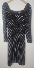 Lulus Women's Sz. S Black & White Polka Dot Midi Long Sleeve Dress