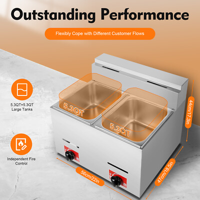 LPG Commercial Propane Deep Fryer Countertop 12L Gas Fryer w/ 2 Baskets + 2 Lids