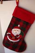 Vintage Christmas Stocking Plaid Santa Clause Applique Red Green White NWOT