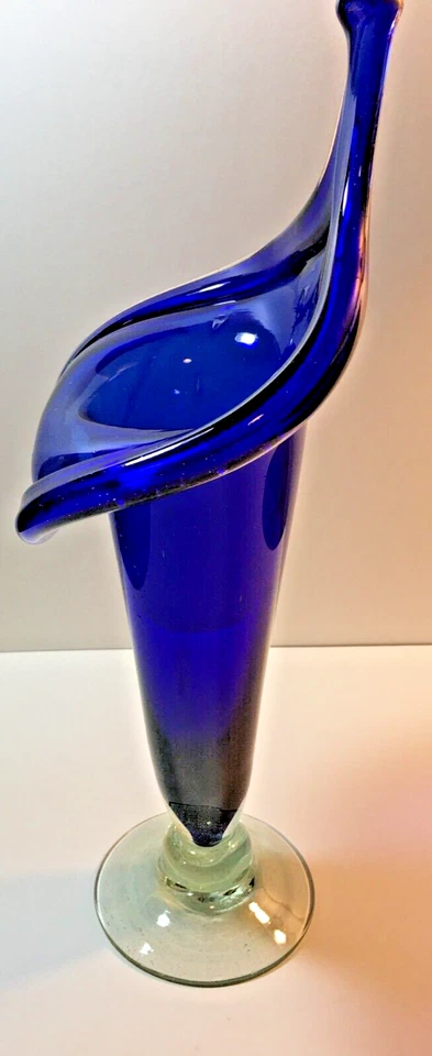 Cobalt Blue Hand-Blown Glass Vase 16" Tall Vivid Blue Statement Vase - Image 4 of 4