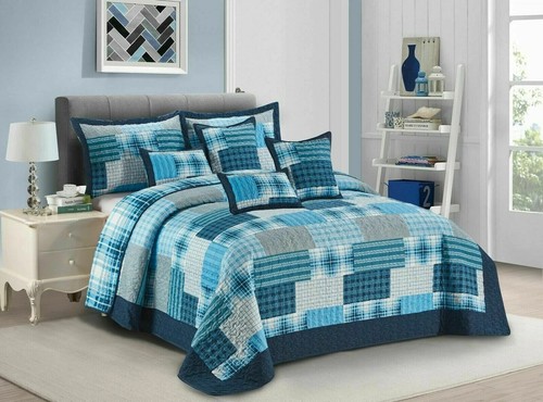 3PC Soft Quilted Patchwork Printed Bedspread Comforter Bed Throw & Pillow Shams - Picture 14 of 29