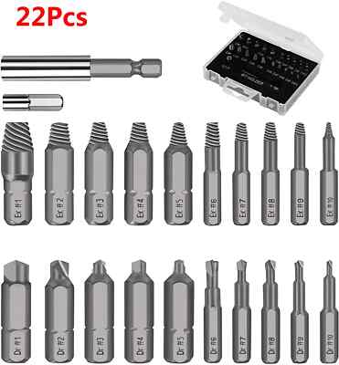 22Pcs Damaged Stripped Screw Extractor Kit Small Screws Remover Metric Bits Set