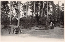 1920's? RPPC 2 Men on Motorcycles in Forest in Germany?