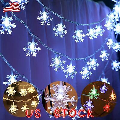 Plug In 100 LED Snowflake String Fairy Lights Christmas Xmas Party Lamp Decor US 