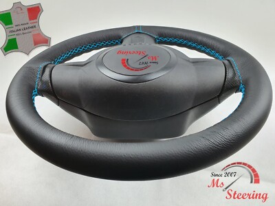 FUR DODGE INTREPID 93-98 SCHWARZ LEDER-LENKRADABDECKUNG, HELLBLAU 2 STIT