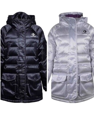 Converse Iridescent Sideline Down Jacket Women's Silver Size S XS 10006987-A01