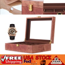 10-Slot Watch Box Glass Top Vintage Display Jewelry Storage Organizer Case Wood