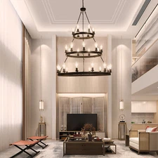 3 Tier 27 Light 45'' Wagon Wheel Chandelier Farmhouse Industrial Pendant Fixture