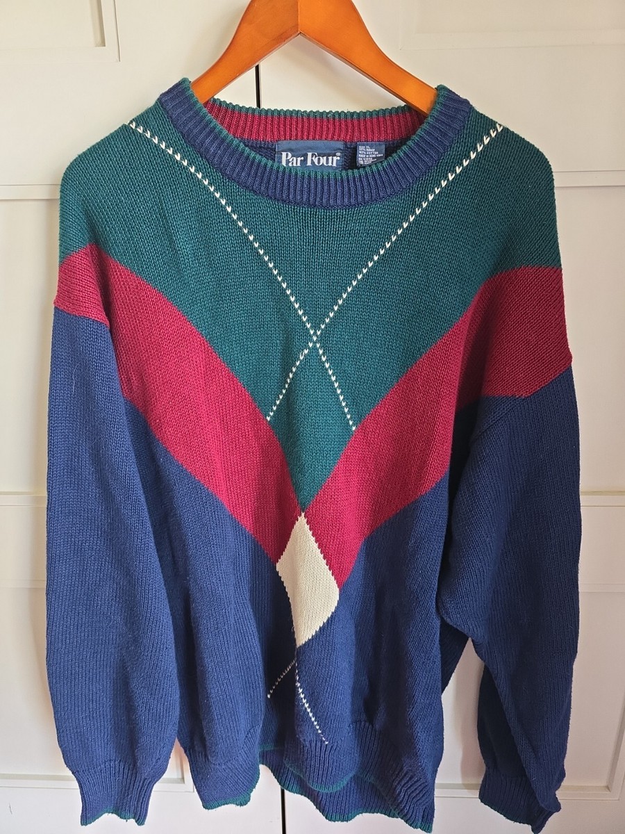 Vintage Argyle Par Four Golf Sweater Pullover Diamond Color Block Men’s XL