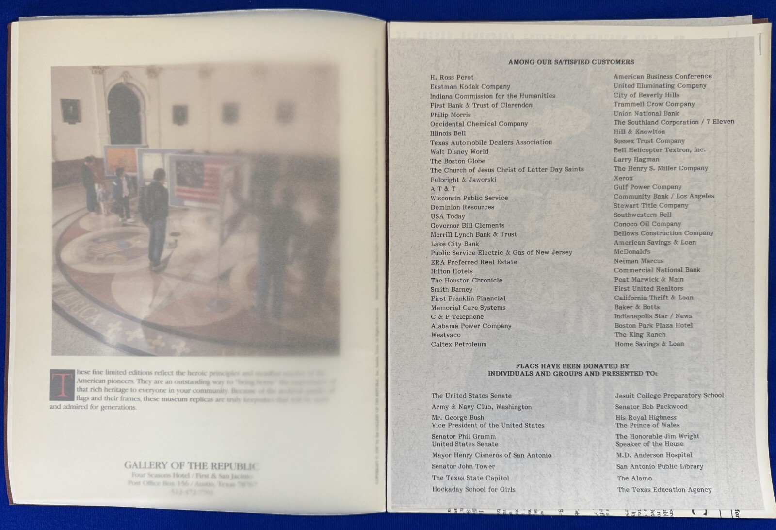 Vintage 1987 Gallery of the Republic Historic Flags of the United States Hotel