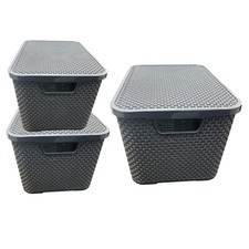 Cream & Grey Rattan Effect Storage Baskets Home Kitchen Laundry Storage Boxes