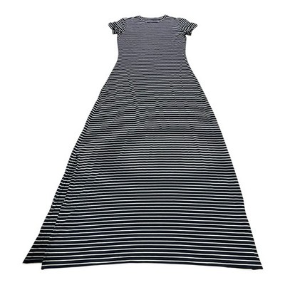 Coolibar Dounelle Maxi Dress Women s XS Short Sleeve Navy Blue White Stripe Slit
