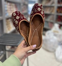 Women Wedding jutti ethnic embroidery mojari Punjabi khussa maroon US size 6-11