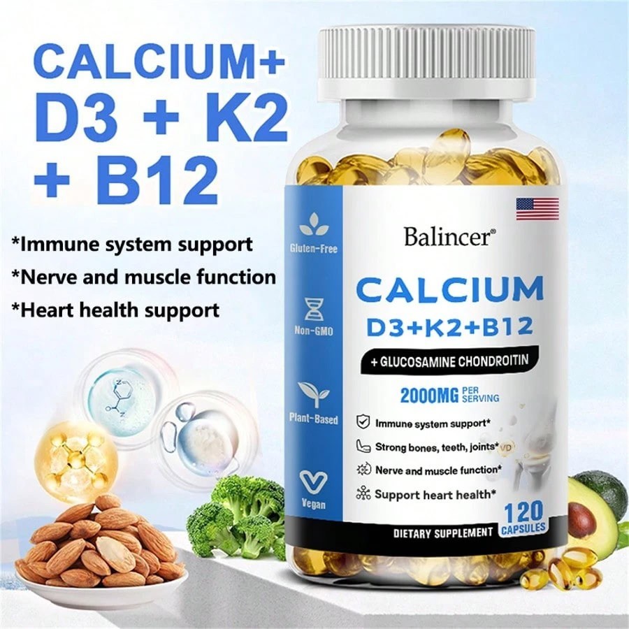 Calcium D3 K2 B12 Zinc 120 Softgels Adult Daily Dietary Supplement