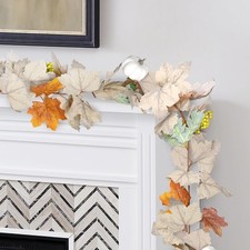 Sggvecsy Fall Maple Leaf Garland with White Pumpkins Clusters of 1 pcs New