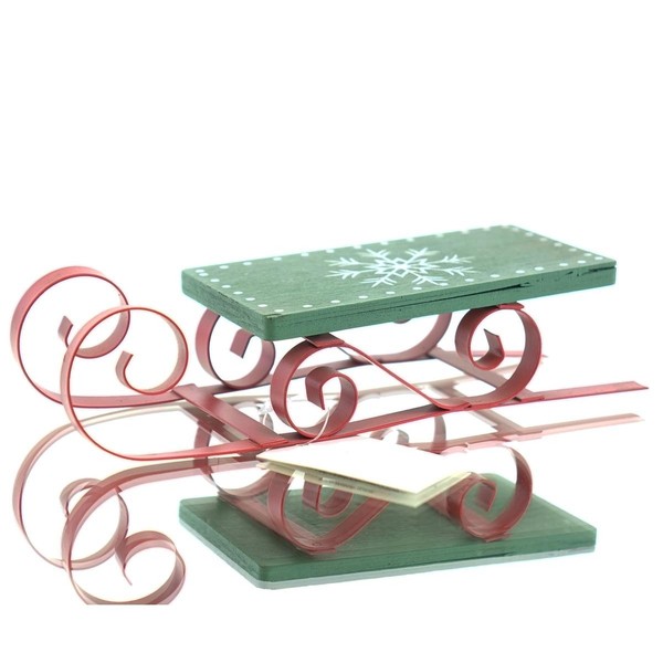 Posiwio Weihnachtsdeko Schlitten Rot & GrüN 19 X 6 Cm - Metall & Holz-image