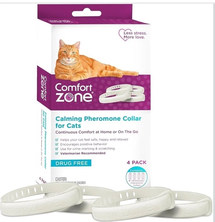 Calming Pheromone Collar for Cats Anxiety & Stress Relief Aid White 4 Pack