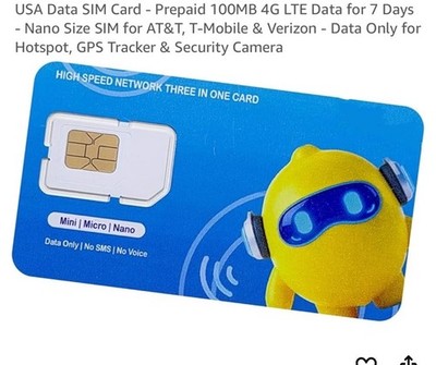 US Data-Only SIM Card for Security Cameras WiFi Hotspots Verizon T-Mobile AT&T
