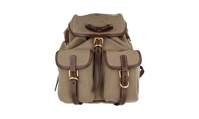 PRADA Logo Jacquard Canvas Leder Gold Rucksack 1BZ677 Corda Bruciato NEU