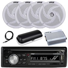 Pyle In Dash Bluetooth CD Receiver, 4x 5.25" Speakers, Amp, Antenna, White Cover