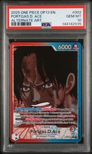 One Piece OP13 Carrying on His Will - Portgas.D.Ace 002 Leader Alt Art - PSA 10
