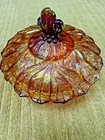 Imperial Glass Dish w/Lid 3 leg Carnival Glass 6"T X 6.5"Round