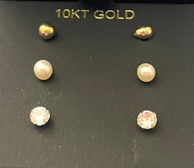 R.H. Macys & Co. 10k Gold 3 pc Stud, Freshwater pearl & Cubic Zirc Earring Set  