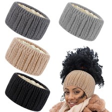 4 Pack Satin Lined Winter Headbands for Women, Silk Lined Messy Bun Ponytail ...