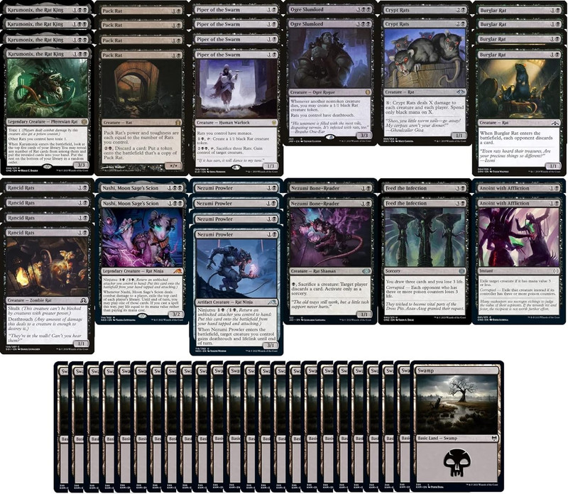 Powerful Elite Mono Black Rat Deck - Custom MTG 60 Card - Modern Legal