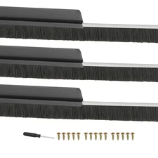 Door Brush Sweeps 0.59" x 39.37", 3 Sets Door Bottom Sweep, Black/Black