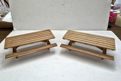2x Vintage Wooden Toy Picnic Dining Tables Dollhouse 9'' Long Wood Furniture 