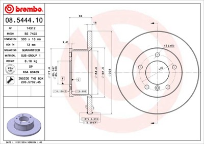 Brembo 08.5444.10 Brake Disc for Mercedes-Benz, Puch