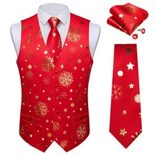 DiBanGu Mens Silk Christmas Vest and Tie Set Holiday Festive Suit Waistcoat f...